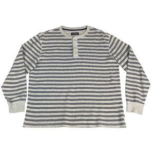 Chaps Men's Henley Shirt L White Navy Blue Striped Cotton Polyester Casual